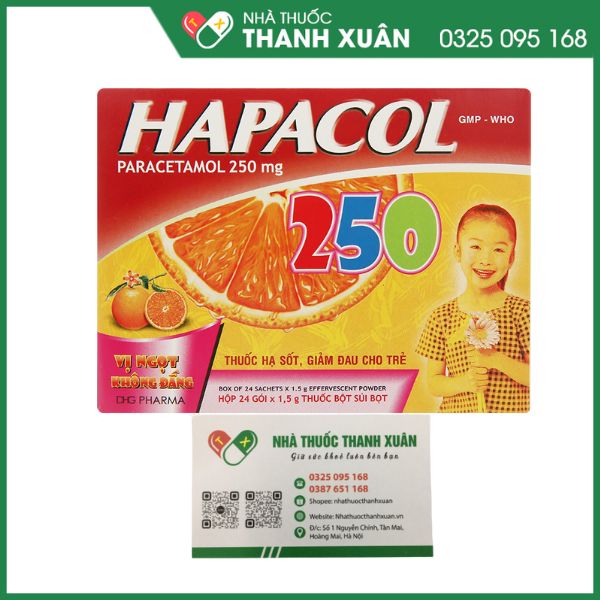 Bột sủi Hapacol 250 giảm đau, hạ sốt (24 gói x 1.5g)
