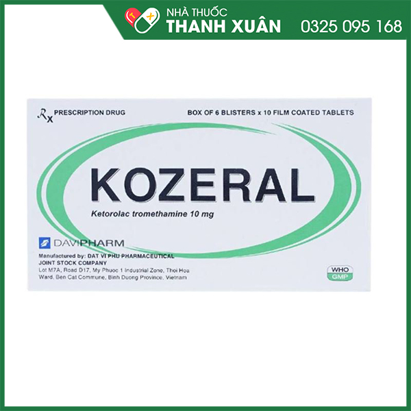 Kozeral điều trị ngắn ngày đau vừa tới đau nặng