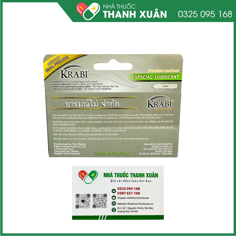 Bao cao su Krabi trơn mỏng và kéo dài thời gian - Smooth &amp; Longtime