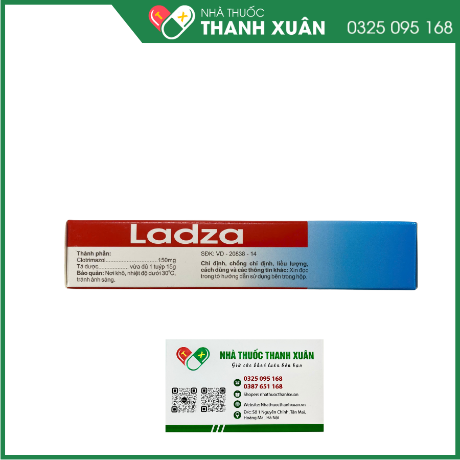 Kem bôi Ladza trị nấm da, nấm Candida da, nấm kẽ ngón tay, kẽ ngón chân, lang ben