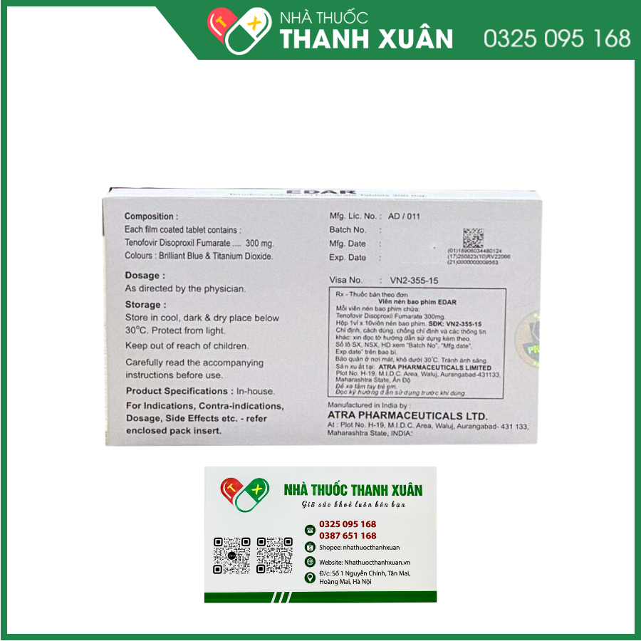 Edar 300mg điều trị viêm gan B, nhiễm HIV-1
