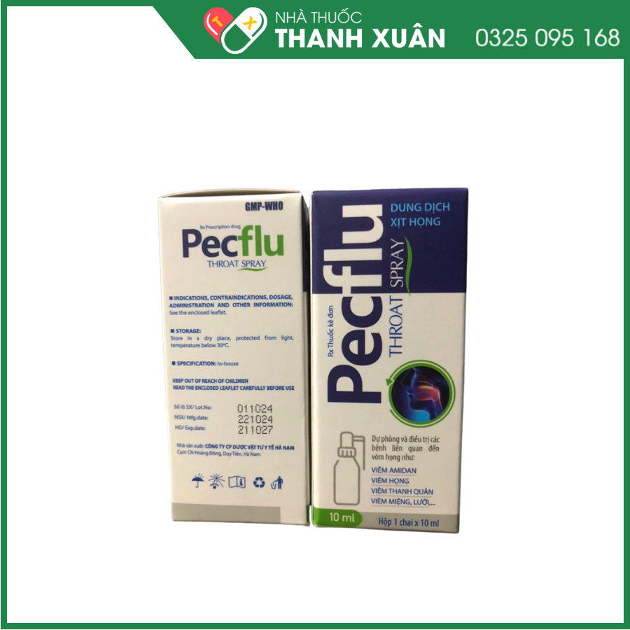 Dung dịch xịt  họng Pecflu 10ml dự phòng và điều trị các bệnh liên quan đến vòm họng