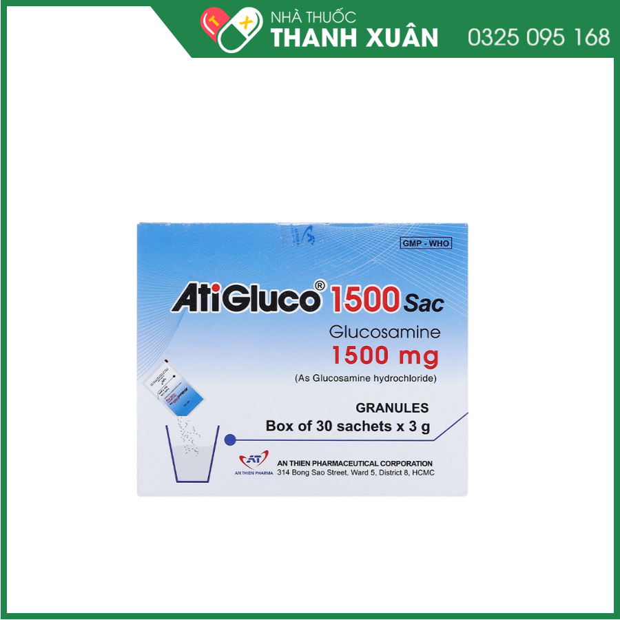 Thuốc cốm Atigluco 1500 Sac giảm triệu chứng viêm khớp gối nhẹ đến trung bình