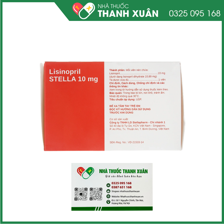 Lisinopril STELLA 10mg trị tăng huyết áp, suy tim