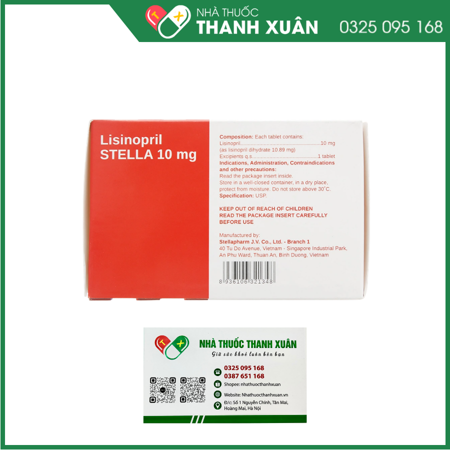 Lisinopril STELLA 10mg trị tăng huyết áp, suy tim