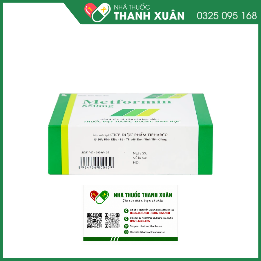 Metformin 850mg Tipharco điều trị đái tháo đường tuýp 2