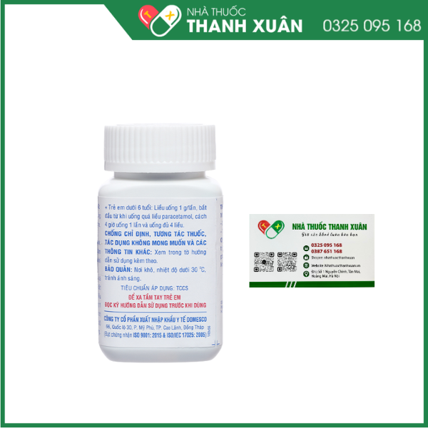 Methionin Domesco 250mg giải độc quá liều paracetamol lọ 100 viên