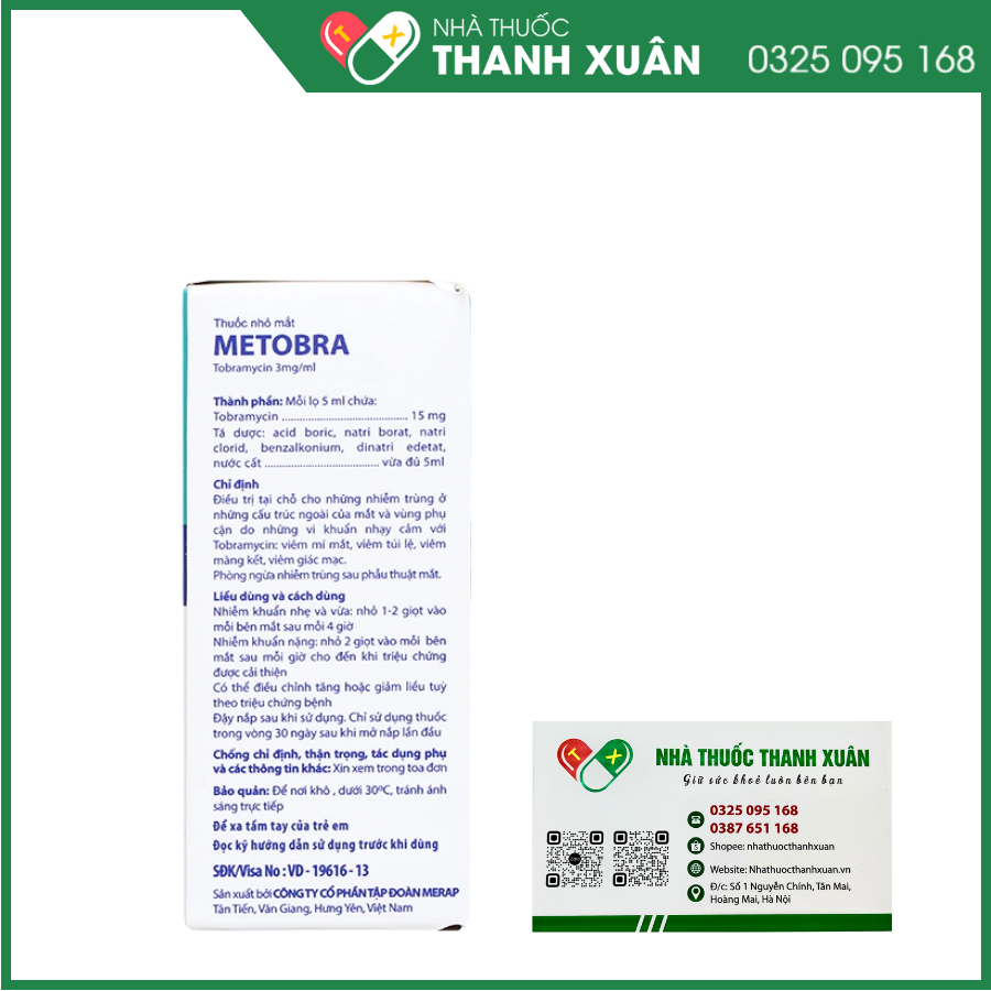 Thuốc nhỏ mắt Metobra 3mg/ml Merap điều trị nhiễm trùng mắt