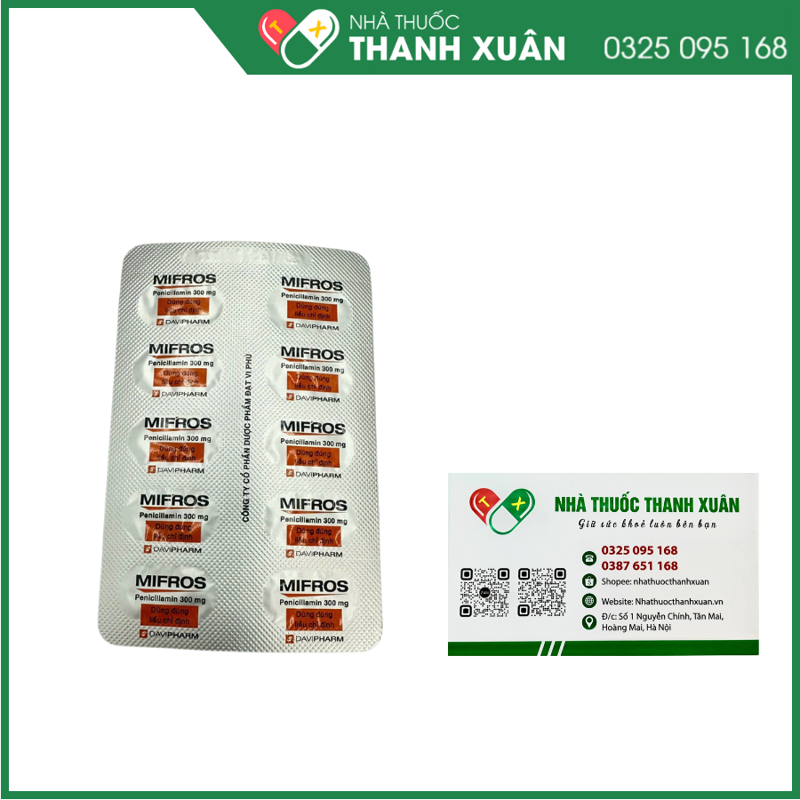 Thuốc Mifros 300mg Davipharm điều trị bệnh Wilson, bệnh cystin niệu, bệnh viêm khớp
