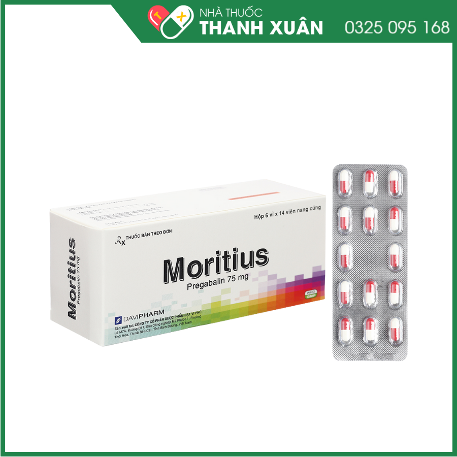 Thuốc Moritius 75mg điều trị động kinh, rối loạn lo âu