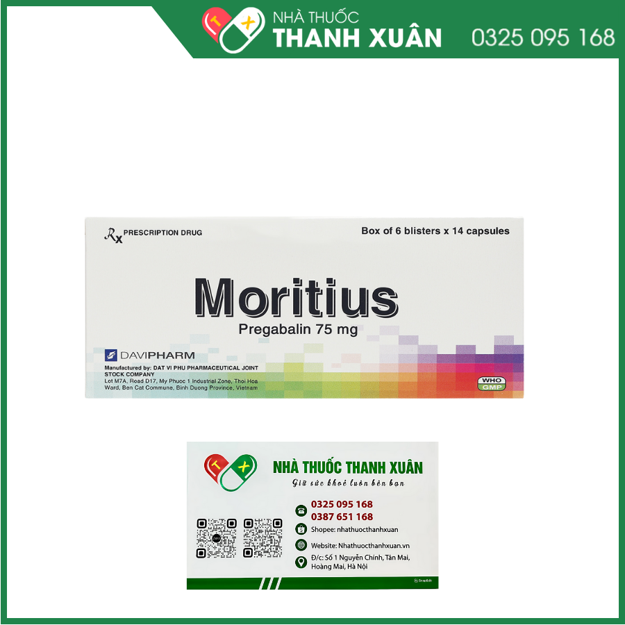 Thuốc Moritius 75mg điều trị động kinh, rối loạn lo âu