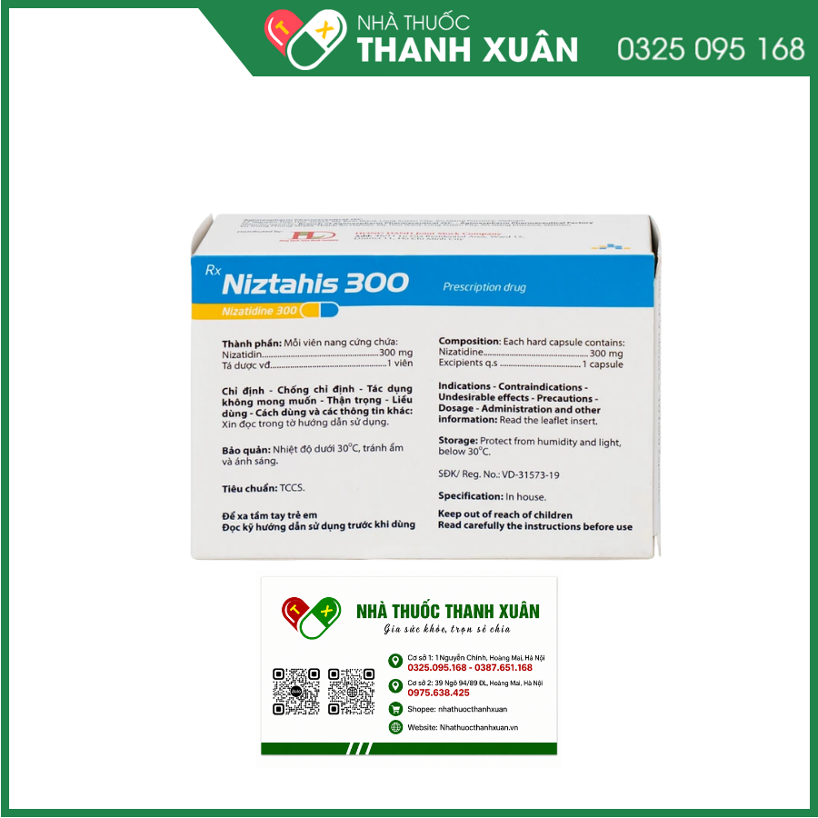 Niztahis 300 trị loét dạ dày, tá tràng, bệnh trào ngược dạ dày - thực quản