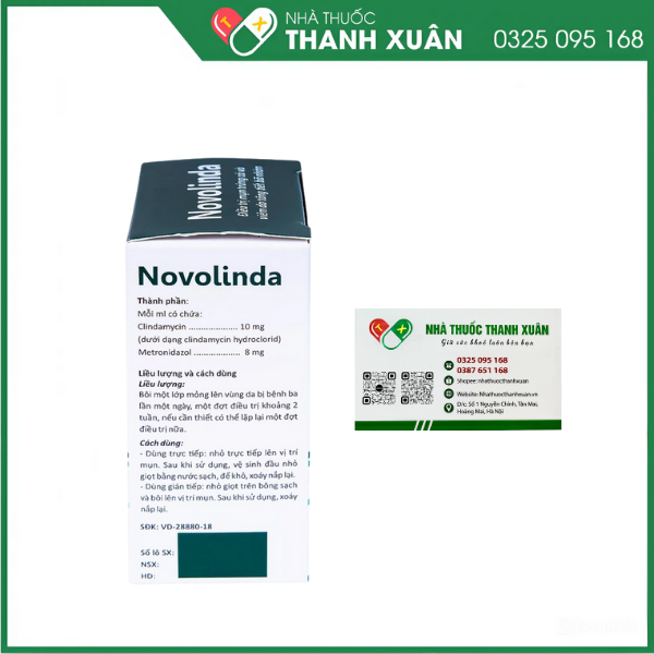 Dung dịch Novolinda điều trị bệnh trứng cá, viêm nang lông, nhiễm khuẩn da chai 30ml