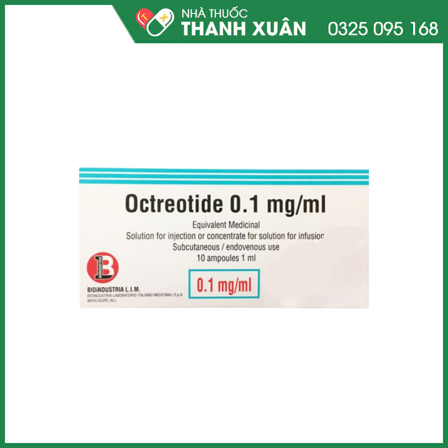 Octreotide 0.1 mg/ml thuốc làm giảm triệu chứng các khối u nội tiết, điều trị bệnh to đầu chi, hoặc cấp cứu chảy máu tĩnh mạch thực quản