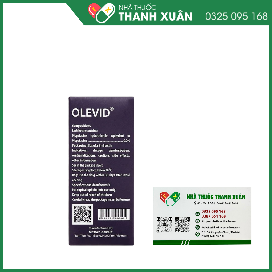 Dung dịch nhỏ mắt Olevid 0,2% điều trị triệu chứng ngứa mắt