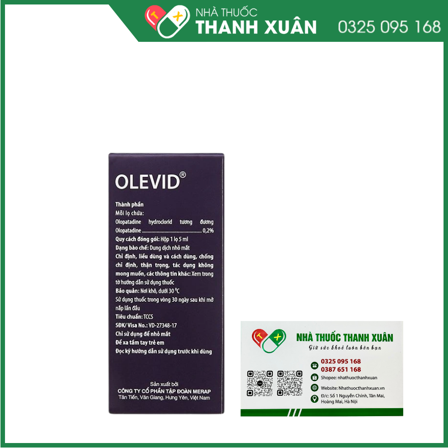 Dung dịch nhỏ mắt Olevid 0,2% điều trị triệu chứng ngứa mắt