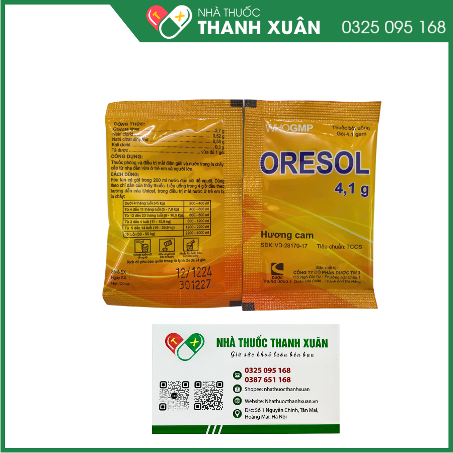 Thuốc bột uống Oresol 4,1 g phòng và điều trị mất nước và điện giải