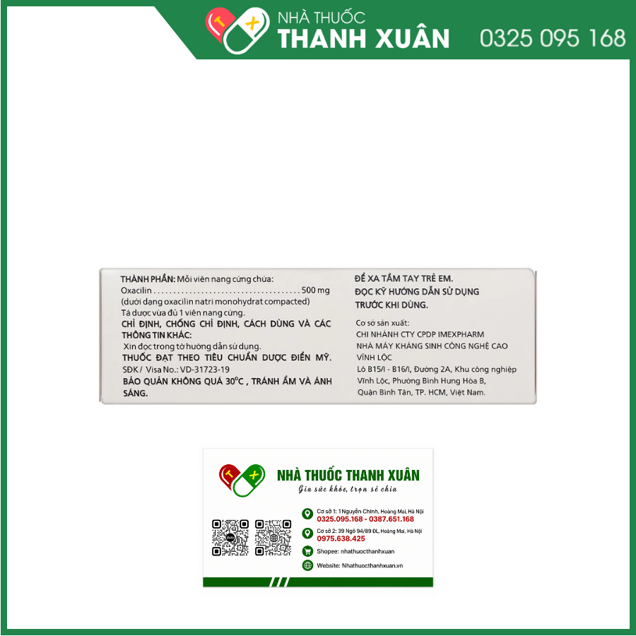 Oxacillin IMP 500mg điều trị nhiễm khuẩn