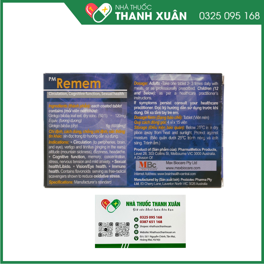 Phom Rem PM Remem tăng cường tuần hoàn não