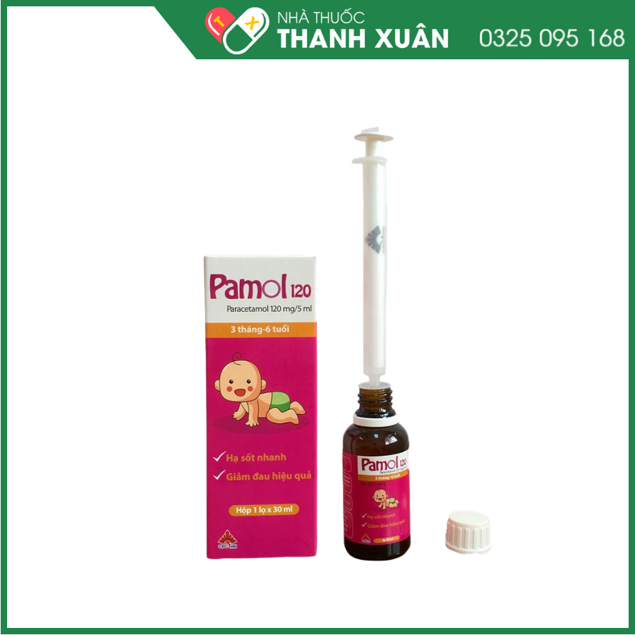 Hỗn dịch uống Pamol 120mg/5ml điều trị các chứng đau và sốt từ nhẹ đến vừa