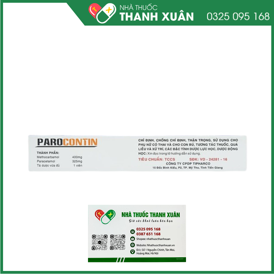 Parocontin giảm đau trong các trường hợp đau có liên quan đến co thắt cơ - xương