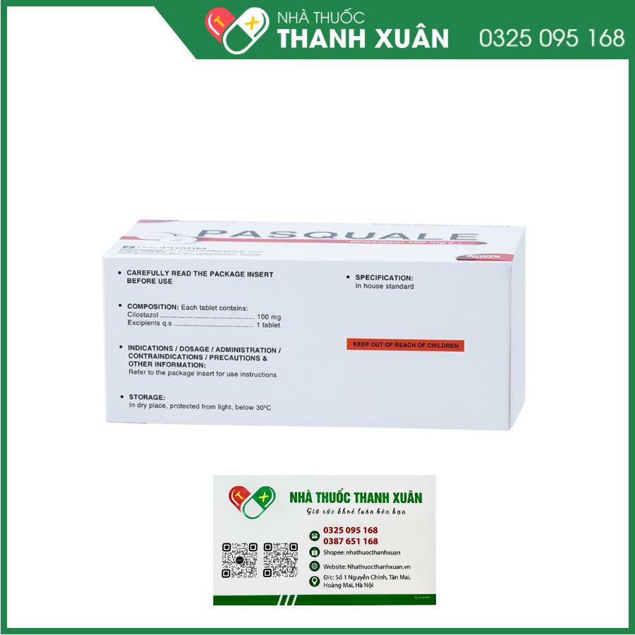 Viên nén Pasquale 100mg điều trị các triệu chứng thiếu máu cục bộ