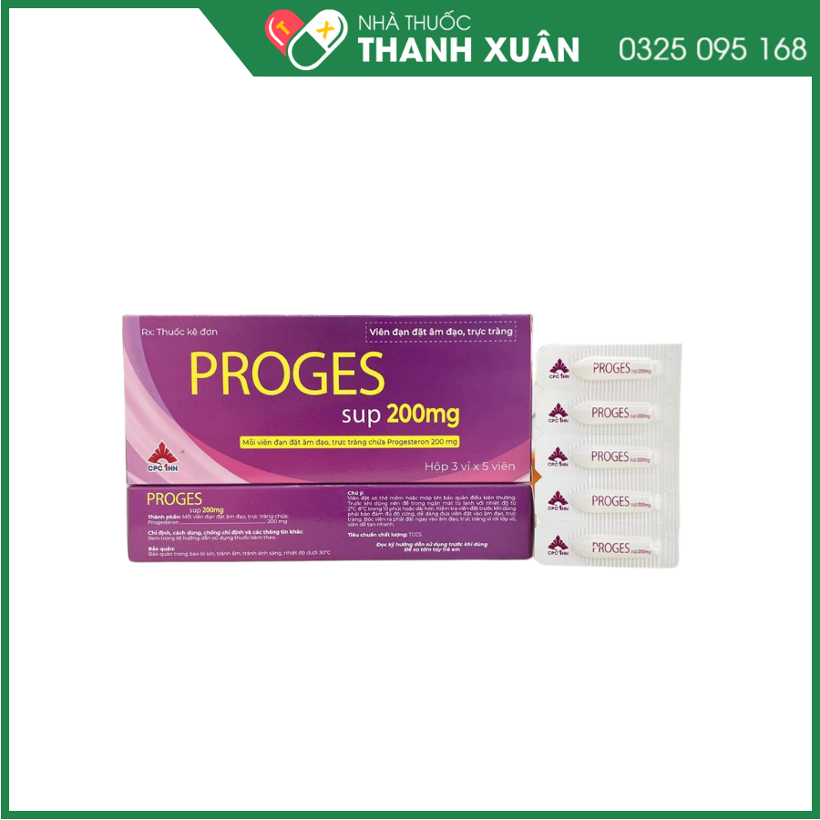 Viên đạn đặt âm đạo, trực tràng Proges Sup 200mg