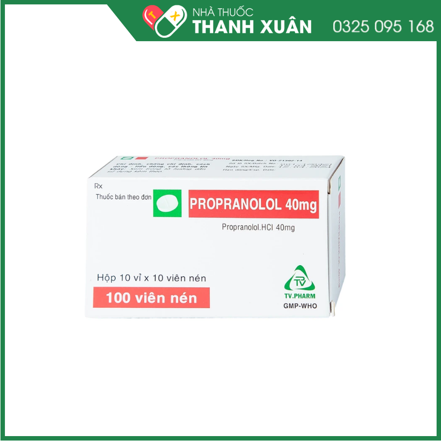 Propranolol TV.Pharm 40mg trị tăng huyết áp; đau thắt ngực do xơ vữa động mạch vành; loạn nhịp tim