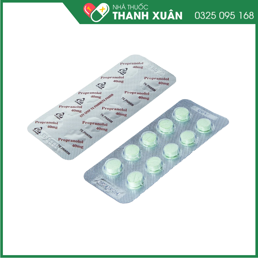 Propranolol TV.Pharm 40mg trị tăng huyết áp; đau thắt ngực do xơ vữa động mạch vành; loạn nhịp tim