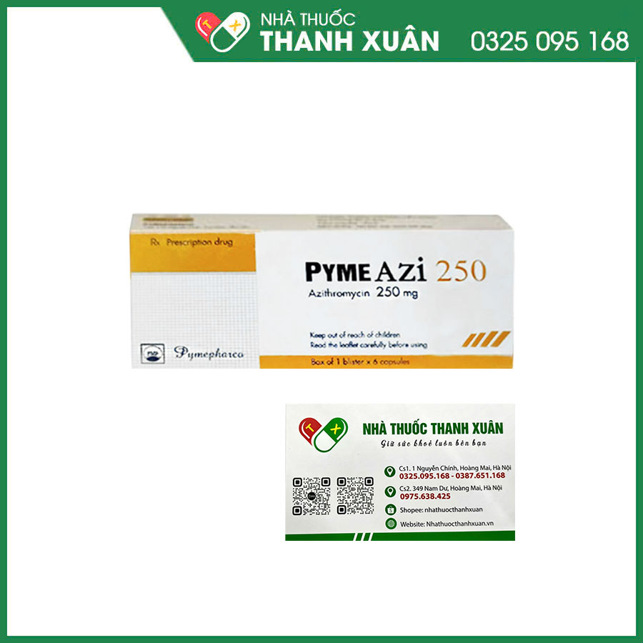 Pyme Azi 250 thuốc kháng sinh điều trị nhiễm khuẩn hô hấp, da&amp;mô, nhiễm khuẩn sinh dục