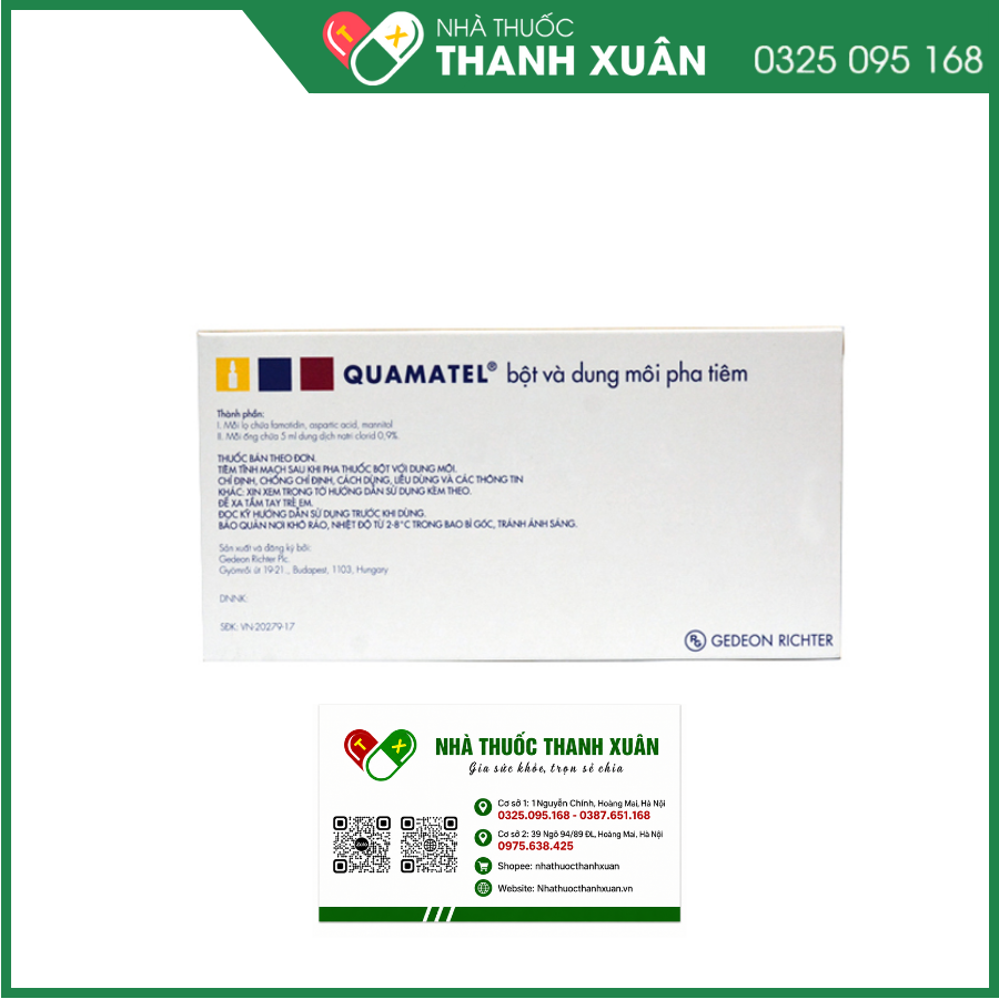 Bột pha tiêm Quamatel 20mg điều trị loét tá tràng, loét dạ dày lành tính, bệnh trào ngược dạ dày thực quản