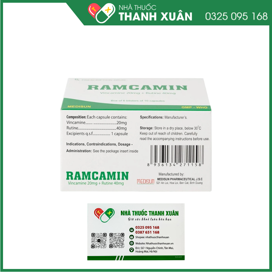 Ramcamin Hỗ trợ điều trị suy tuần hoàn não, hỗ trợ tăng sức bền của mao mạch