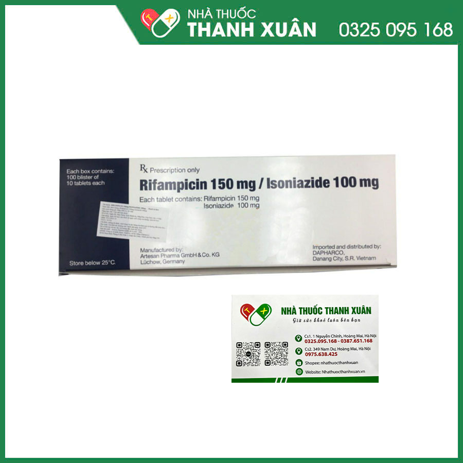 Rifampicin 150mg/isoniazide điều trị tất cả các thể lao phổi và lao ngoài phổi ở người lớn