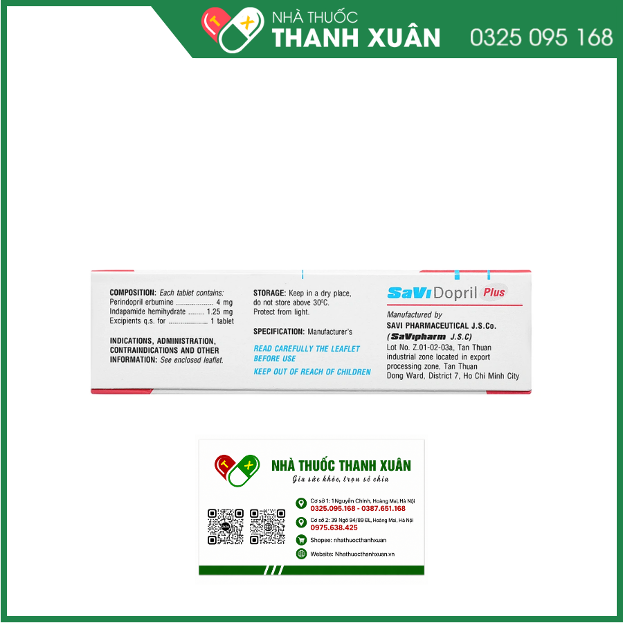 Thuốc SaViDopril Plus điều trị tăng huyết áp động mạch vô căn