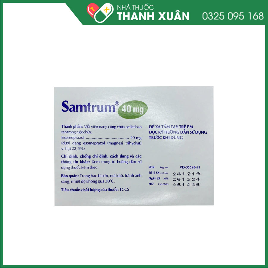 Samtrum 40mg thuốc điều trị triệu chứng bệnh dạ dày và trào ngược dạ dày thực quản, hội chứng Zollinger - Ellison