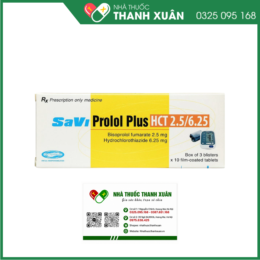 Thuốc SaviProlol Plus HCT 2.5/6.25 Savi điều trị tăng huyết áp