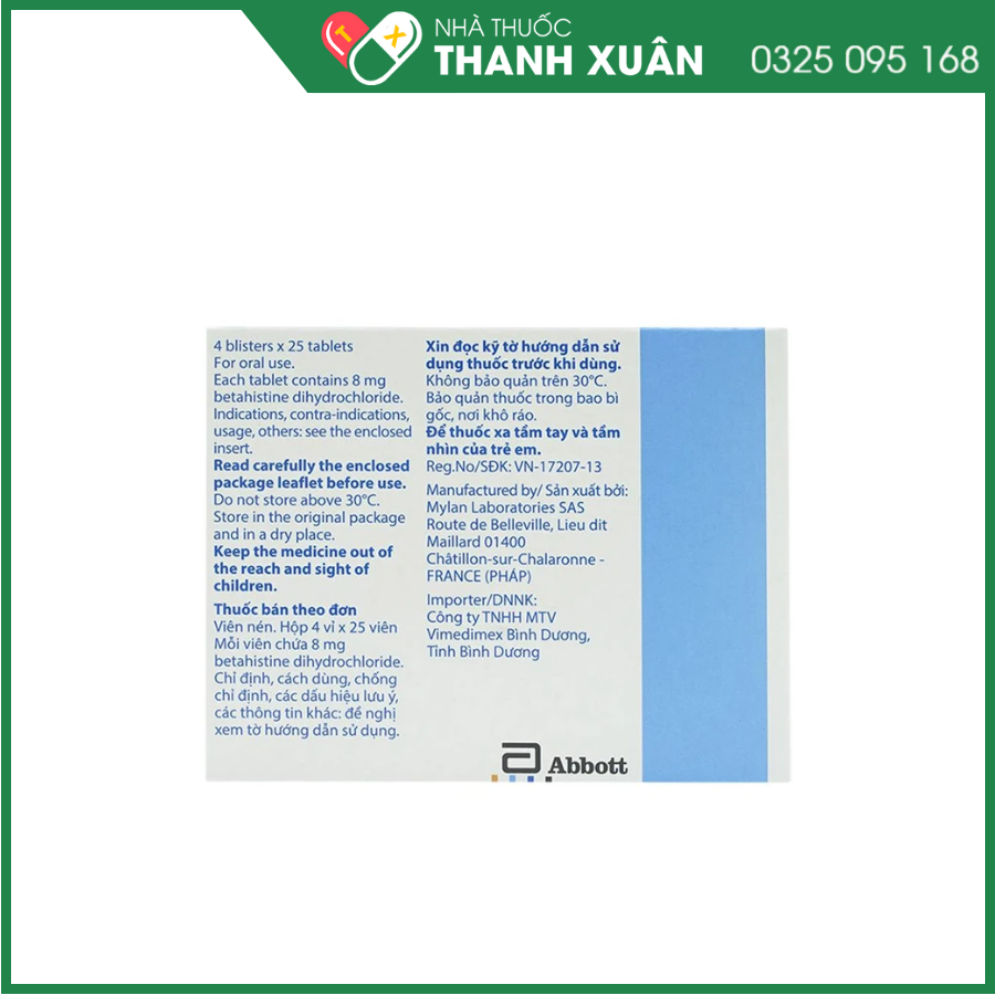 Serc 8mg trị chóng mặt tiền đình