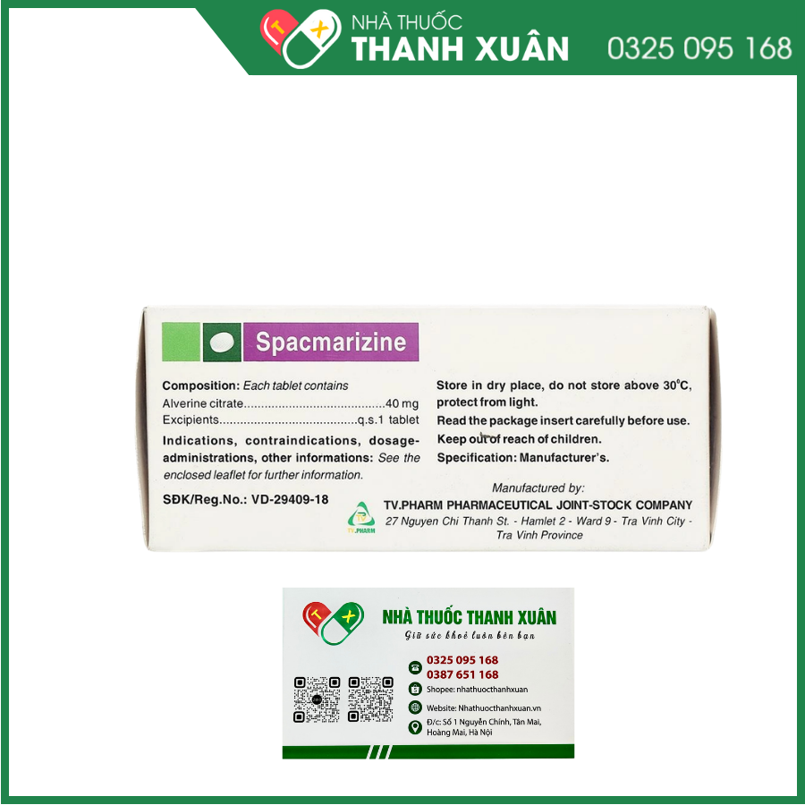 Spacmarizine 40mg giảm đau do co thắt cơ trơn ở đường tiêu hóa