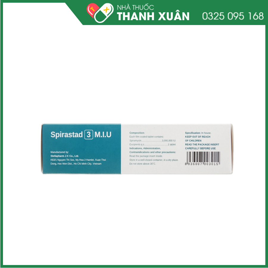 Viên nén Spirastad 3 M.I.U điều trị nhiễm khuẩn