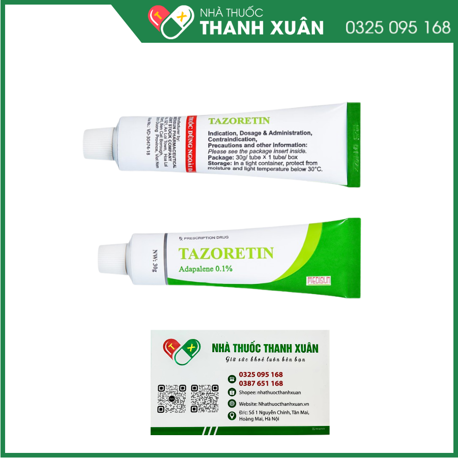 Tazoretin 0,1% trị mụn trứng cá vừa và nhẹ