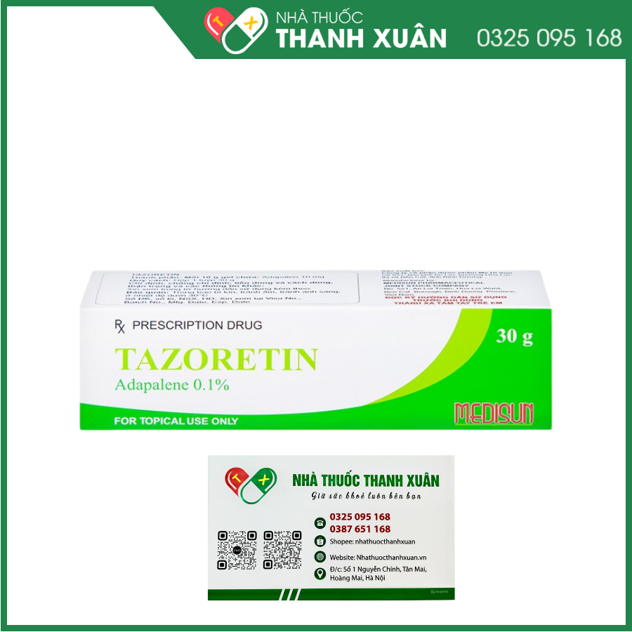 Tazoretin 0,1% trị mụn trứng cá vừa và nhẹ