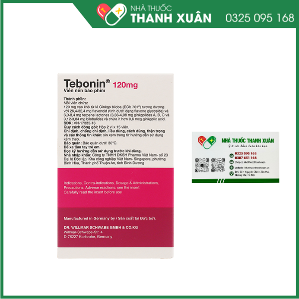 Tebonin 120mg Điều trị rối loạn tuần hoàn máu não và ngoại biên