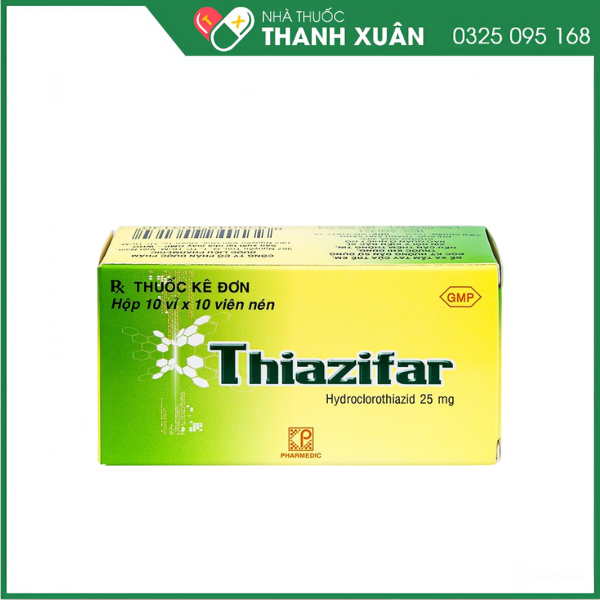 Thiazifar 25mg trị tăng huyết áp, phù do tim, do thận, gan