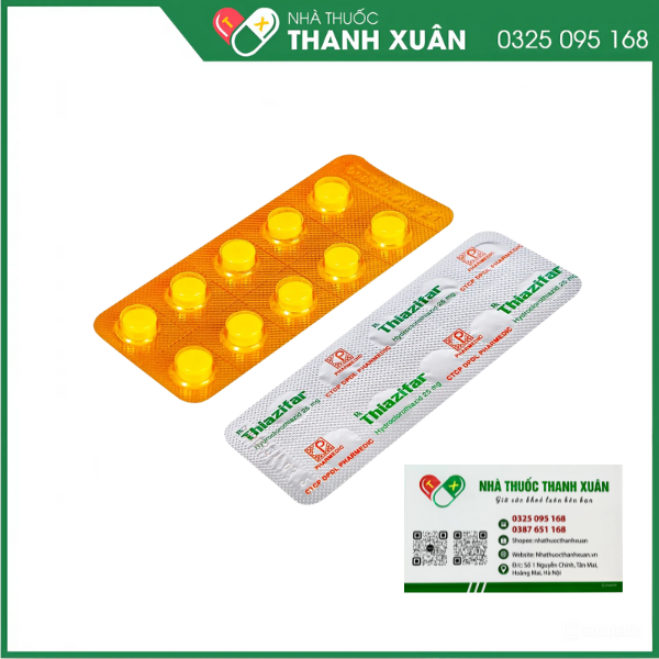 Thiazifar 25mg trị tăng huyết áp, phù do tim, do thận, gan