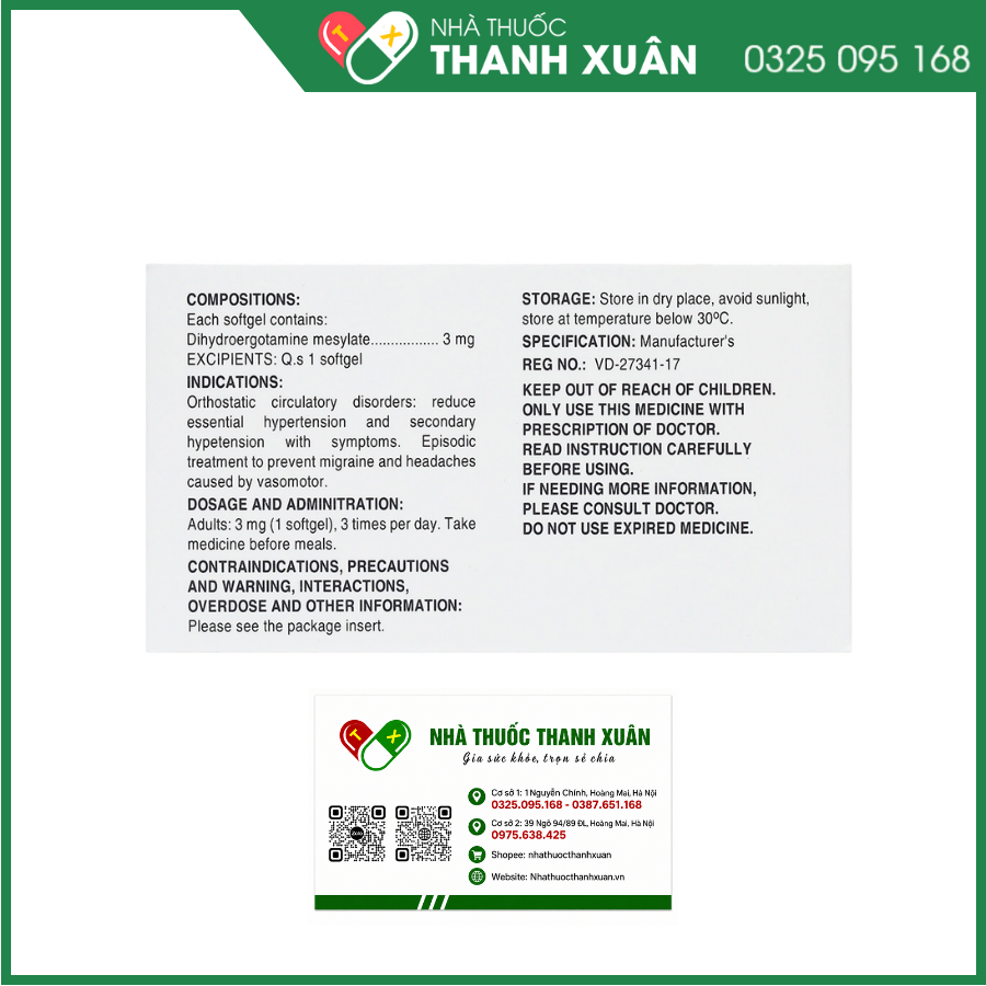 Thuốc Timmak 3mg S.P.M điều trị rối loạn tuần hoàn thể đứng