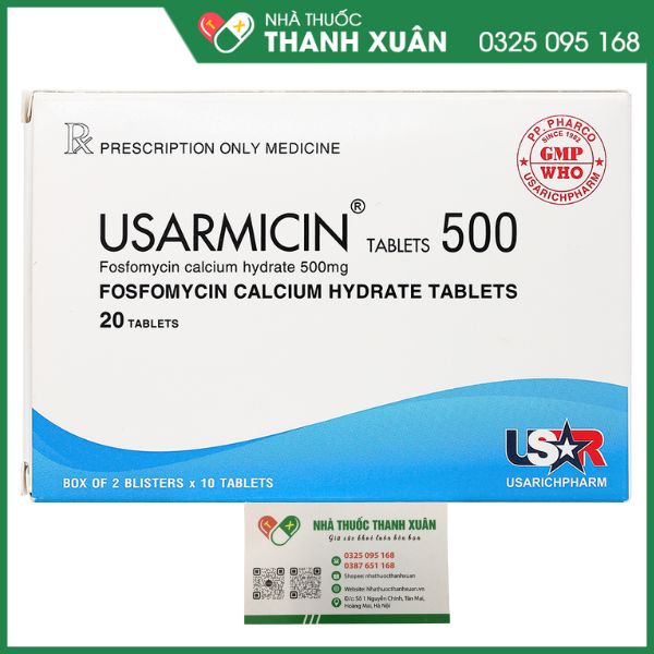Usarmicin 500mg trị nhiễm khuẩn tiết niệu (2 vỉ x 10 viên)