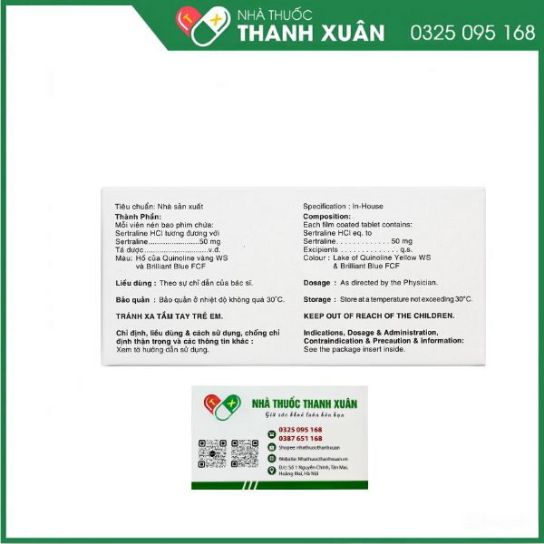 Utralene-50 điều trị trầm cảm (10 vỉ x 10 viên)