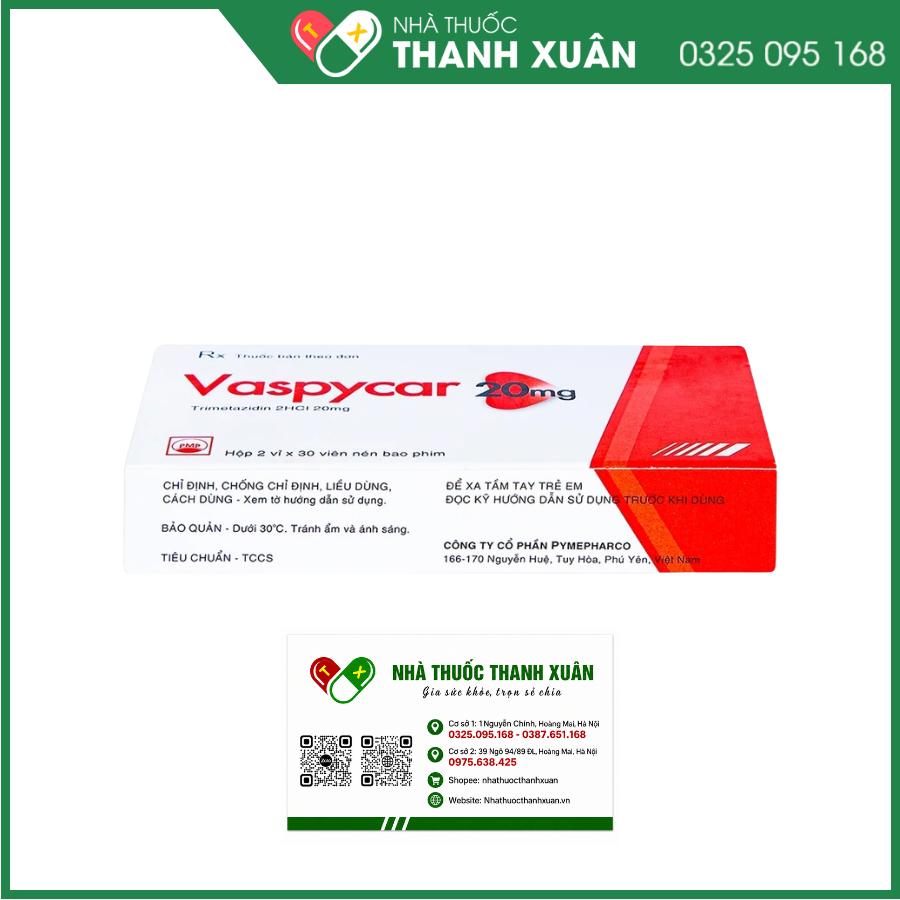 Vaspycar 20mg Pymepharco điều trị đau thắt ngực ổn định