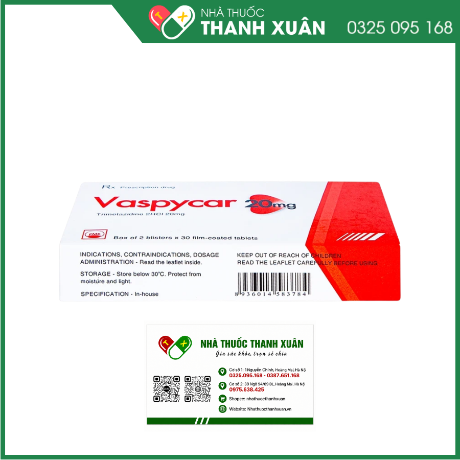 Vaspycar 20mg Pymepharco điều trị đau thắt ngực ổn định