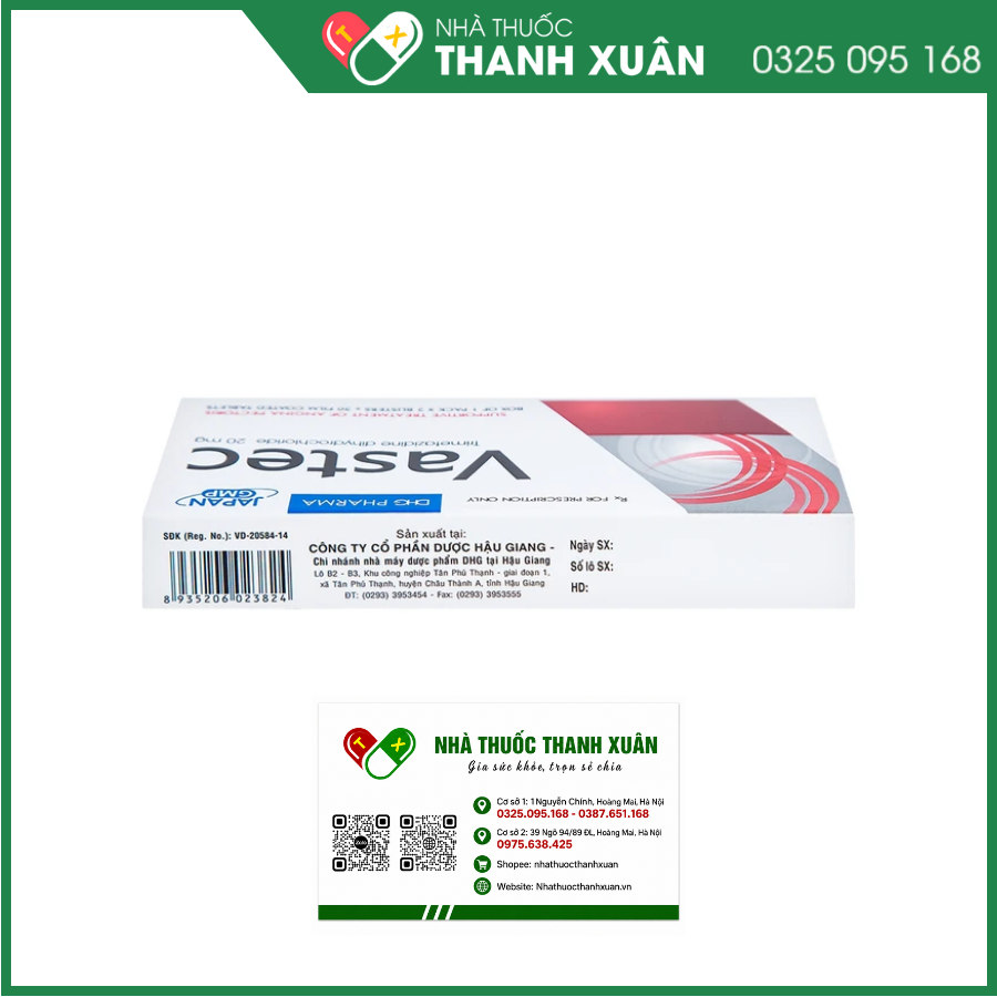 Vastec 20mg hỗ trợ điều trị đau thắt ngực